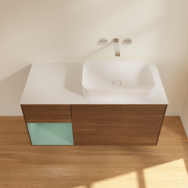 Тумба под раковину Villeroy & Boch Finion 120х50,1 см с подсветкой МДФ шпон грецкого ореха/стекло белое матовое G681GMGN