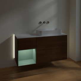 Тумба под раковину Villeroy & Boch Finion 120х50,1 см с подсветкой МДФ шпон грецкого ореха/стекло белое матовое G681GMGN