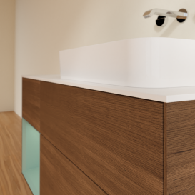 Тумба под раковину Villeroy & Boch Finion 120х50,1 см с подсветкой МДФ шпон грецкого ореха/стекло белое матовое G681GMGN