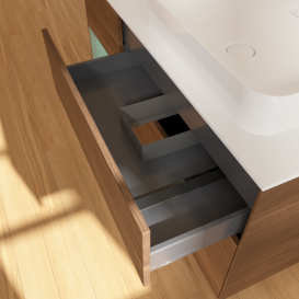 Тумба под раковину Villeroy & Boch Finion 120х50,1 см с подсветкой МДФ шпон грецкого ореха/стекло белое матовое G681GMGN