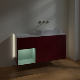 Тумба под раковину Villeroy & Boch Finion 120х50,1 см с подсветкой МДФ пион матовый лак/стекло белое матовое G681GMHB