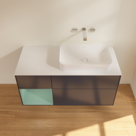 Тумба під раковину Villeroy & Boch Finion 120х50,1 см з підсвічуванням темно-синй матовий лак/скло біле матове G681GMHG