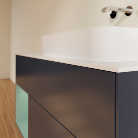 Тумба під раковину Villeroy & Boch Finion 120х50,1 см з підсвічуванням темно-синй матовий лак/скло біле матове G681GMHG