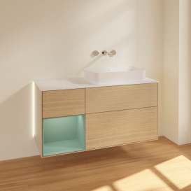 Тумба под раковину Villeroy & Boch Finion 120х50,1 см с подсветкой МДФ шпон дуба/стекло белое матовое G681GMPC