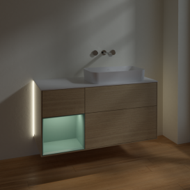 Тумба под раковину Villeroy & Boch Finion 120х50,1 см с подсветкой МДФ шпон дуба/стекло белое матовое G681GMPC