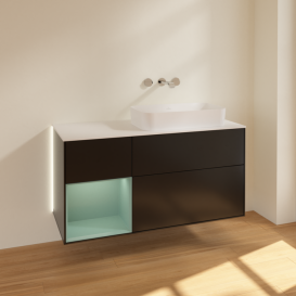 Тумба под раковину Villeroy & Boch Finion 120х50,1 см с подсветкой МДФ черный матовый лак/стекло белое матовое G681GMPD