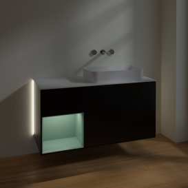 Тумба под раковину Villeroy & Boch Finion 120х50,1 см с подсветкой МДФ черный матовый лак/стекло белое матовое G681GMPD