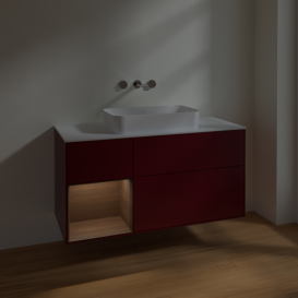 Тумба под раковину Villeroy & Boch Finion 120х50,1 см с подсветкой МДФ пион матовый лак/стекло белое матовое F701GNHB