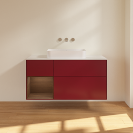 Тумба под раковину Villeroy & Boch Finion 120х50,1 см с подсветкой МДФ пион матовый лак/стекло белое матовое F701GNHB