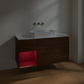 Тумба под раковину Villeroy & Boch Finion 120х50,1 см с подсветкой МДФ шпон грецкого ореха/стекло белое матовое F701HBGN