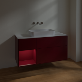 Тумба под раковину Villeroy & Boch Finion 120х50,1 см с подсветкой МДФ пион матовый лак/стекло белое матовое F701HBHB