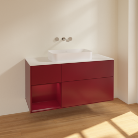 Тумба под раковину Villeroy & Boch Finion 120х50,1 см с подсветкой МДФ пион матовый лак/стекло белое матовое F701HBHB