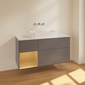 Тумба под раковину Villeroy & Boch Finion 120х50,1 см с подсветкой МДФ антрацит матовый лак/стекло белое матовое F701HFGK