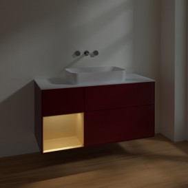 Тумба под раковину Villeroy & Boch Finion 120х50,1 см с подсветкой МДФ пион матовый лак/стекло белое матовое F701HFHB