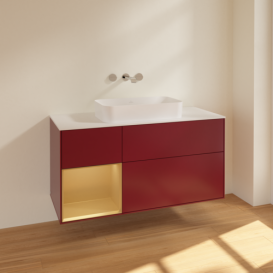 Тумба под раковину Villeroy & Boch Finion 120х50,1 см с подсветкой МДФ пион матовый лак/стекло белое матовое F701HFHB