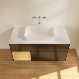 Тумба под раковину Villeroy & Boch Finion 120х50,1 см с подсветкой МДФ черный матовый лак/стекло белое матовое F701HFPD