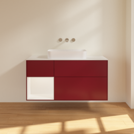 Тумба під раковину Villeroy & Boch Finion 120х50,1 см з підсвічуванням МДФ півонія матовий лак/скло біле матове F701MTHB