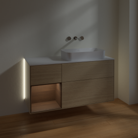 Тумба под раковину Villeroy & Boch Finion 120х50,1 см с подсветкой МДФ шпон дуба/стекло белое матовое G681GNPC