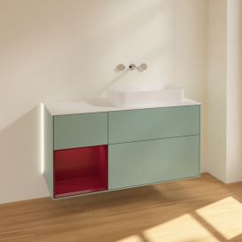 Тумба под раковину Villeroy & Boch Finion 120х50,1 см с подсветкой МДФ оливковый матовый лак/стекло белое матовое G681HBGM