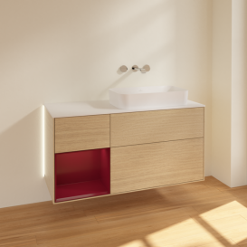 Тумба под раковину Villeroy & Boch Finion 120х50,1 см с подсветкой МДФ шпон дуба/стекло белое матовое G681HBPC