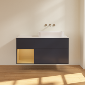 Тумба под раковину Villeroy & Boch Finion 120х50,1 см с подсветкой МДФ темно-синий матовый лак/стекло белое матовое G681HFHG