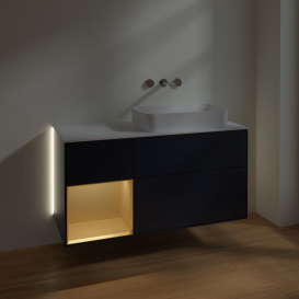 Тумба под раковину Villeroy & Boch Finion 120х50,1 см с подсветкой МДФ темно-синий матовый лак/стекло белое матовое G681HFHG