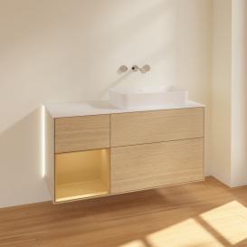 Тумба под раковину Villeroy & Boch Finion 120х50,1 см с подсветкой МДФ шпон дуба/стекло белое матовое G681HFPC