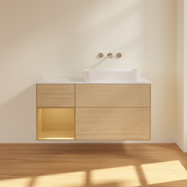 Тумба под раковину Villeroy & Boch Finion 120х50,1 см с подсветкой МДФ шпон дуба/стекло белое матовое G681HFPC