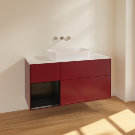 Тумба под раковину Villeroy & Boch Finion 120х50,1 см с подсветкой МДФ пион матовый лак/стекло белое матовое F701PDHB