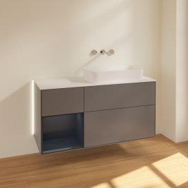 Тумба под раковину Villeroy & Boch Finion 120х50,1 см с подсветкой МДФ антрацит матовый лак/стекло белое матовое G681HGGK