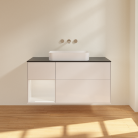 Тумба под раковину Villeroy & Boch Finion 120х50,1 см с подсветкой МДФ глянцевый белый лак/стекло черное матовое F702GFGF