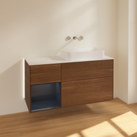 Тумба под раковину Villeroy & Boch Finion 120х50,1 см с подсветкой МДФ шпон грецкого ореха/стекло белое матовое G681HGGN