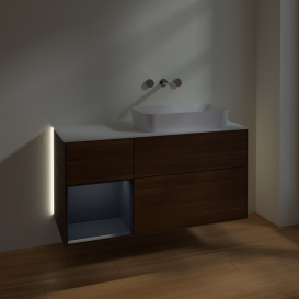 Тумба под раковину Villeroy & Boch Finion 120х50,1 см с подсветкой МДФ шпон грецкого ореха/стекло белое матовое G681HGGN