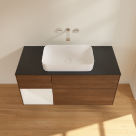 Тумба под раковину Villeroy & Boch Finion 120х50,1 см с подсветкой МДФ шпон грецкого ореха/стекло черное матовое F702GFGN