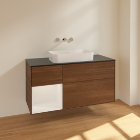 Тумба под раковину Villeroy & Boch Finion 120х50,1 см с подсветкой МДФ шпон грецкого ореха/стекло черное матовое F702GFGN