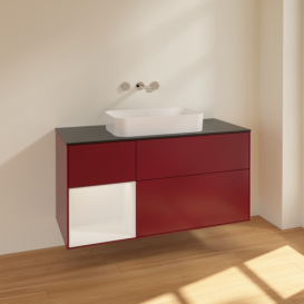 Тумба под раковину Villeroy & Boch Finion 120х50,1 см с подсветкой МДФ пион матовый лак/стекло черное матовое F702GFHB