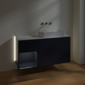 Тумба под раковину Villeroy & Boch Finion 120х50,1 см с подсветкой МДФ темно-синий матовый лак/стекло белое матовое G681HGHG