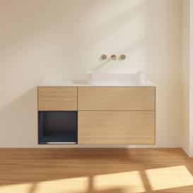 Тумба под раковину Villeroy & Boch Finion 120х50,1 см с подсветкой МДФ шпон дуба/стекло белое матовое G681HGPC