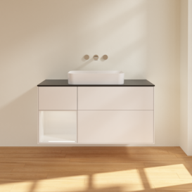 Тумба под раковину Villeroy & Boch Finion 120х50,1 см с подсветкой МДФ белый матовый лак/стекло черное матовое F702GFMT