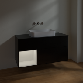 Тумба под раковину Villeroy & Boch Finion 120х50,1 см с подсветкой МДФ черный матовый лак/стекло черное матовое F702GFPD
