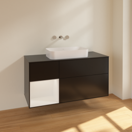 Тумба под раковину Villeroy & Boch Finion 120х50,1 см с подсветкой МДФ черный матовый лак/стекло черное матовое F702GFPD