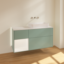 Тумба под раковину Villeroy & Boch Finion 120х50,1 см с подсветкой МДФ оливковый матовый лак/стекло белое матовое G681MTGM