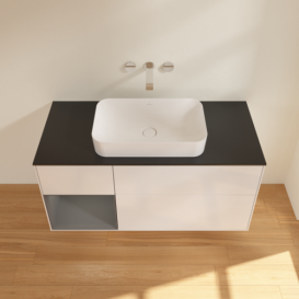 Тумба под раковину Villeroy & Boch Finion 120х50,1 см с подсветкой МДФ глянцевый белый лак/стекло черное матовое F702GKGF