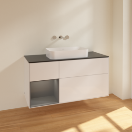 Тумба под раковину Villeroy & Boch Finion 120х50,1 см с подсветкой МДФ глянцевый белый лак/стекло черное матовое F702GKGF