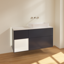 Тумба под раковину Villeroy & Boch Finion 120х50,1 см с подсветкой МДФ темно-синий матовый лак/стекло белое матовое G681MTHG