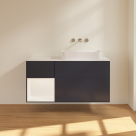 Тумба под раковину Villeroy & Boch Finion 120х50,1 см с подсветкой МДФ темно-синий матовый лак/стекло белое матовое G681MTHG