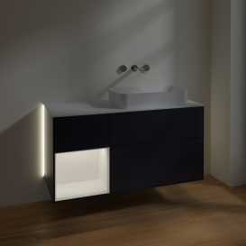 Тумба под раковину Villeroy & Boch Finion 120х50,1 см с подсветкой МДФ темно-синий матовый лак/стекло белое матовое G681MTHG
