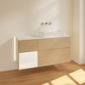 Тумба під раковину Villeroy & Boch Finion 120х50,1 см із підсвічуванням МДФ шпон дуба/скло біле матове G681MTPC