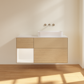 Тумба під раковину Villeroy & Boch Finion 120х50,1 см із підсвічуванням МДФ шпон дуба/скло біле матове G681MTPC