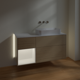 Тумба під раковину Villeroy & Boch Finion 120х50,1 см із підсвічуванням МДФ шпон дуба/скло біле матове G681MTPC